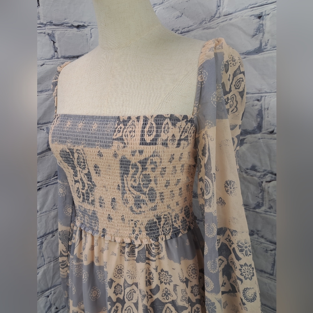 Aritzia Wilfred Free Tempest Smocked Mini Dress Square Neck Boho Western Farm - Picture 9 of 16